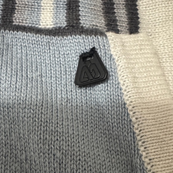 Matix Striped V-Neck Hooded Tunic/ Poncho - White & Gray Sweater Dress - S - Picture 7 of 10